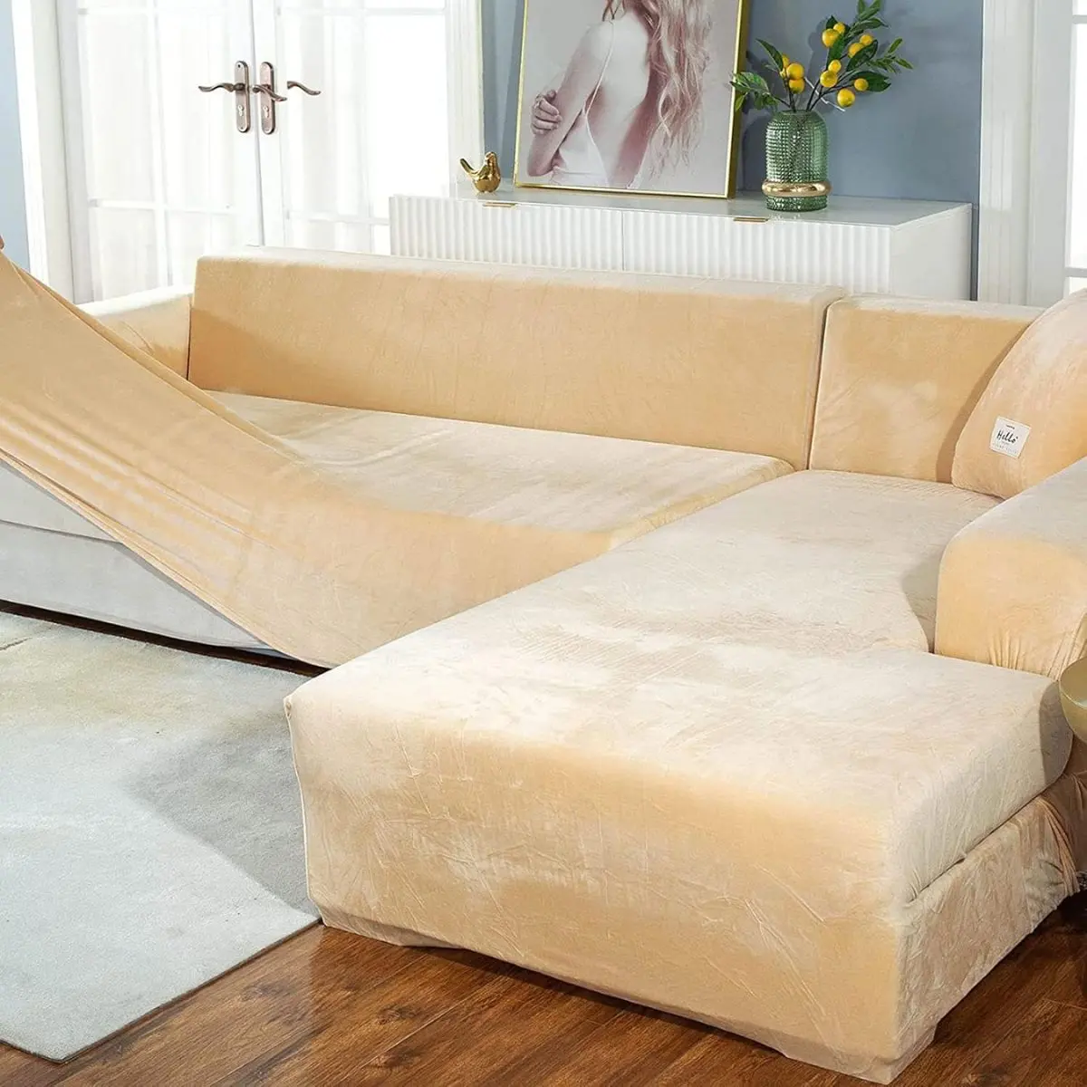 Fundas Elásticas Para Sofás. Cubiertas Protectoras Para Sillones De Terciopelo Suave. Color Beige. 1