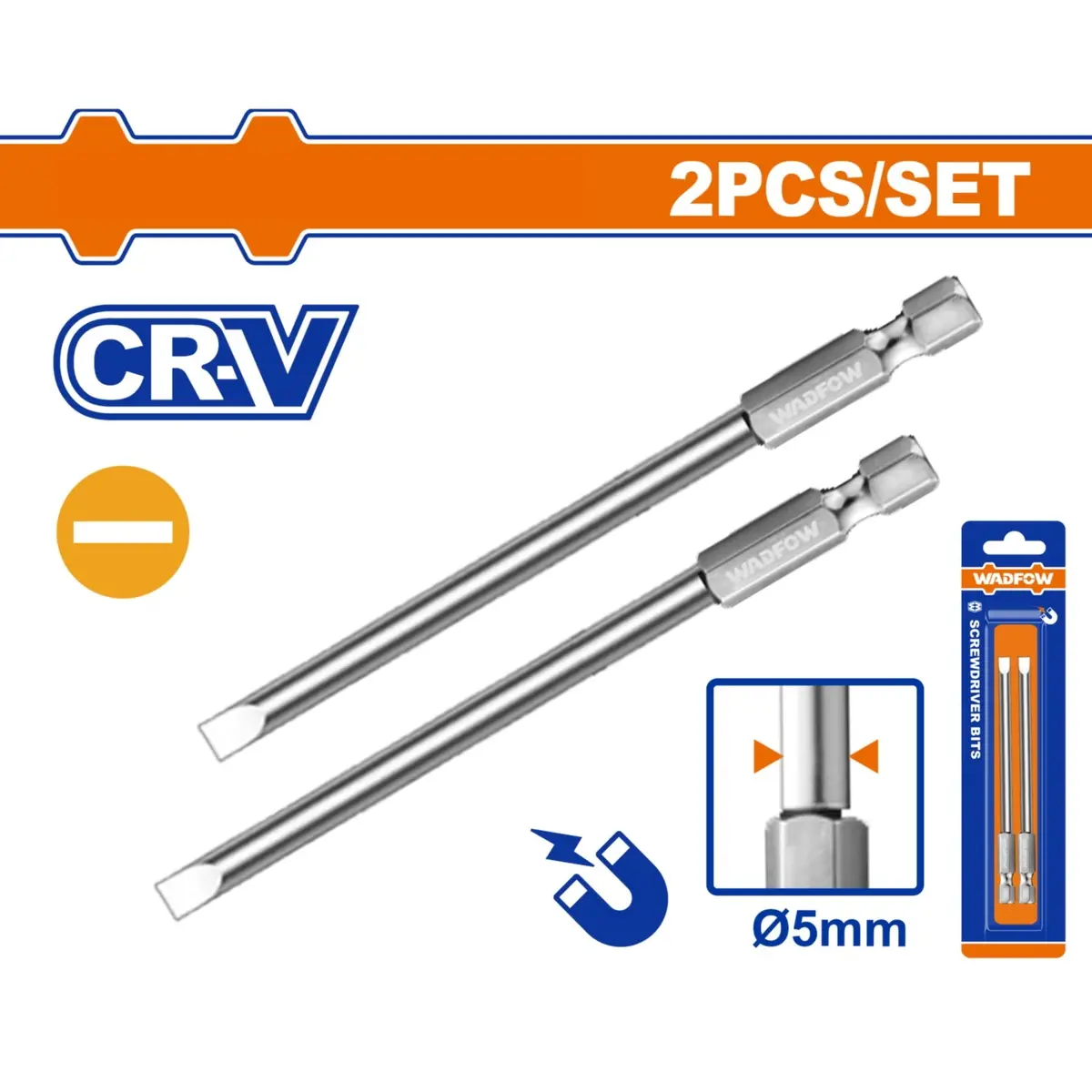 Puntas De Destornillador Plano Cr-V Punta Magnética. Set De 2 Piezas. 1