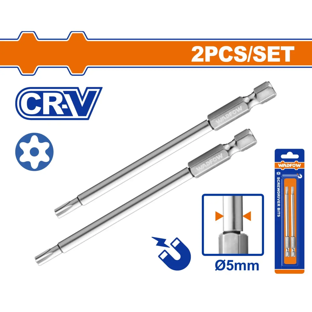 Puntas De Destornillador Torx  Cr-V Punta Magnética. Set De 2 Piezas. 1
