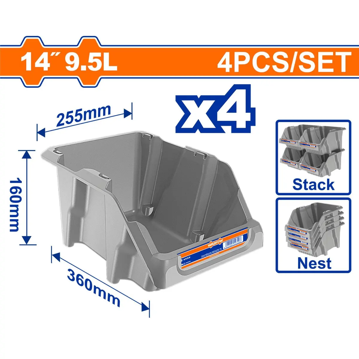 Cajas De Plástico Apilable Organizadoras 9.5L 14" 360 X255 X160 Mm Set De 4 Piezas.  Ideal Para Encajar. 1