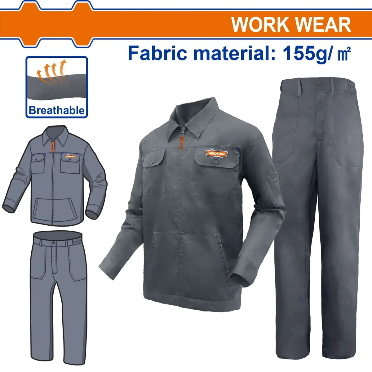 Uniformes De Trabajo  65% Poliéster 35% Algodón 155G Con Chaqueta Y Pantalón Bolsillos Y Cierre Con Zipper. Set 1