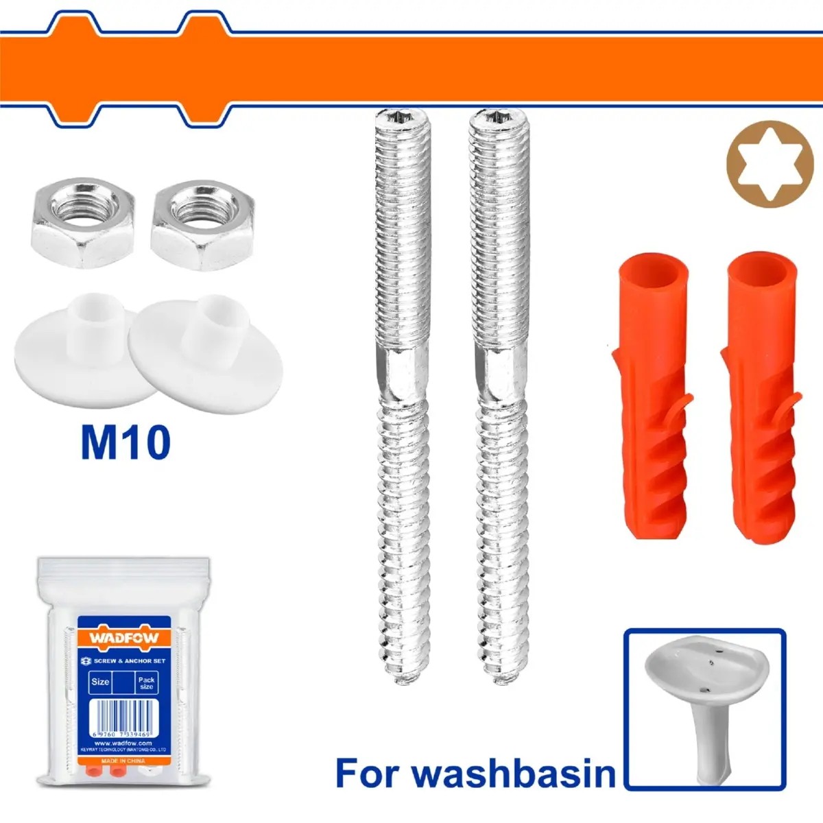 Tornillos Estrella Para Lavamanos Y Anclajes De Plástico  Con Arandelas. Set 1