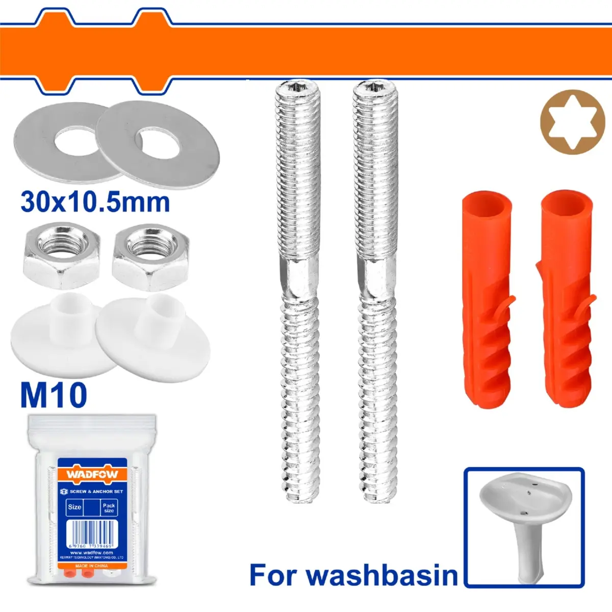 Tornillos Estrella Para Lavamanos Y Anclajes De Plástico.  Con Arandelas. Set 1