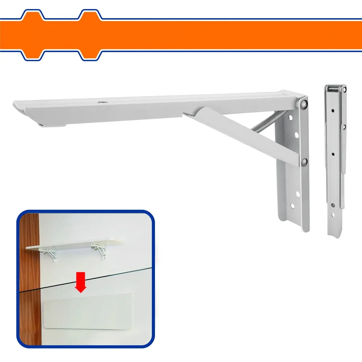 Soportes De Repisas Plegable  Blanco 1.4Mm Capac 30Kg 8 Puntos De Fijacion. No Incluye Accesorios. Pie De Amigo. 1