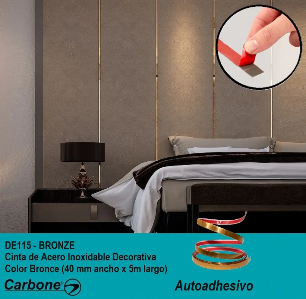 Cinta De Acero Inoxidable Bronce Brillante Tira Autoadhesiva Decorativa Delgada 2 Cm X 5M Largo Para Marmol Pcv 1