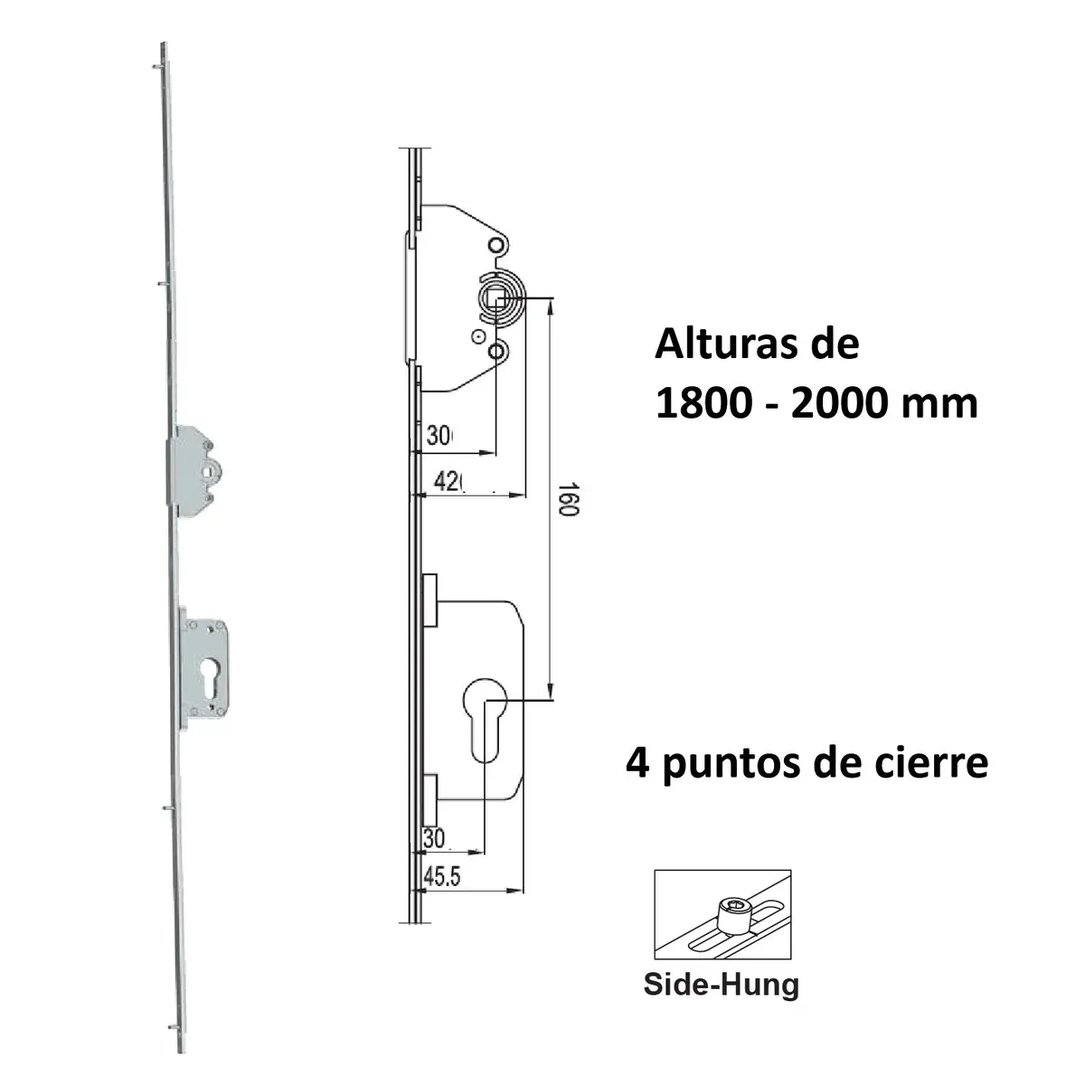 Barra De Transmisión Para Ventanas Upvc Y Aluminio, Operada Con Cilindro Y Doble Maneta (No Incluidos) (Altura Max. 1801-2200Mm) 1