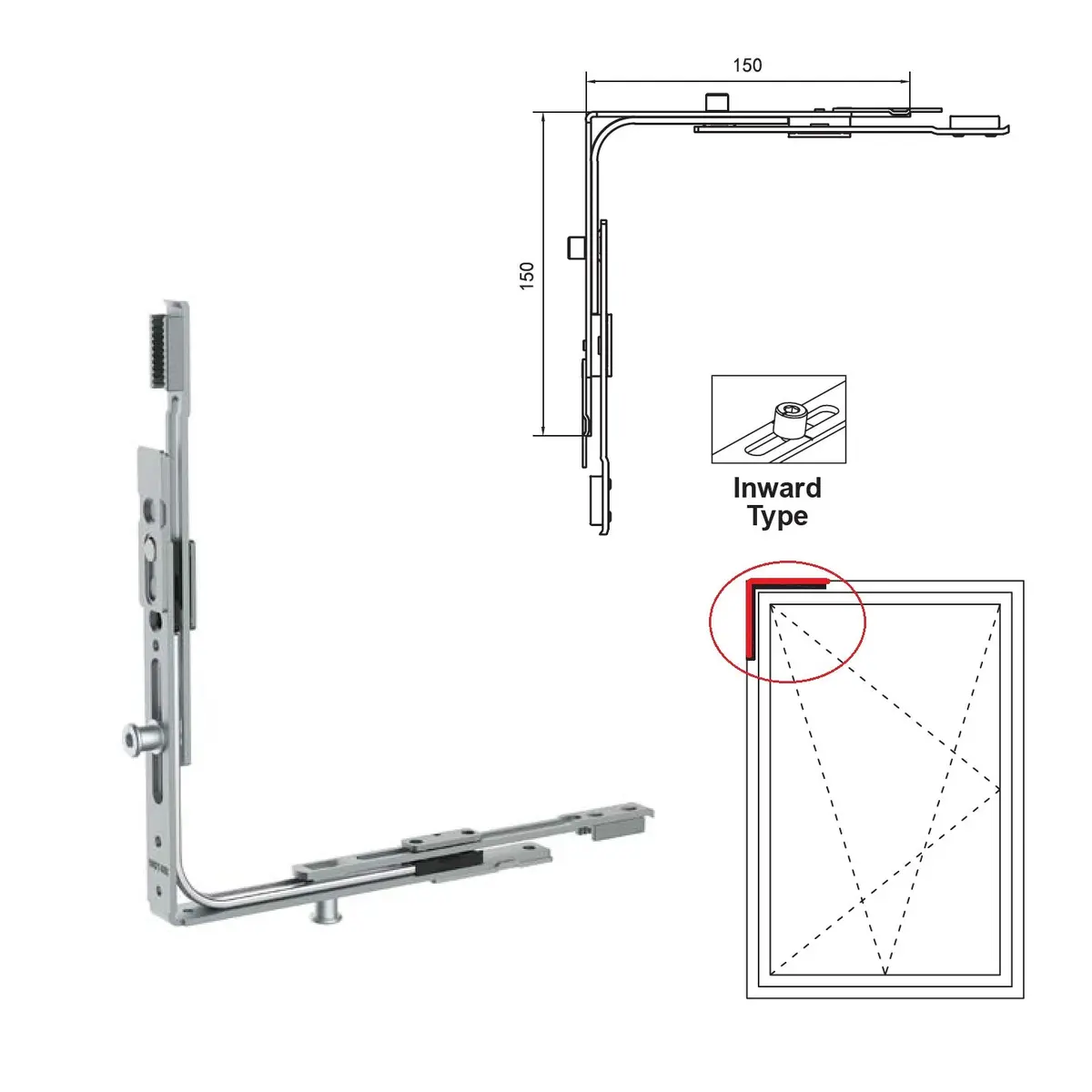 Bisagra Volteadora Superior Esquinera Para Para Sistemas Oscilobatientes En Ventanas Upvc Y Aluminio 1