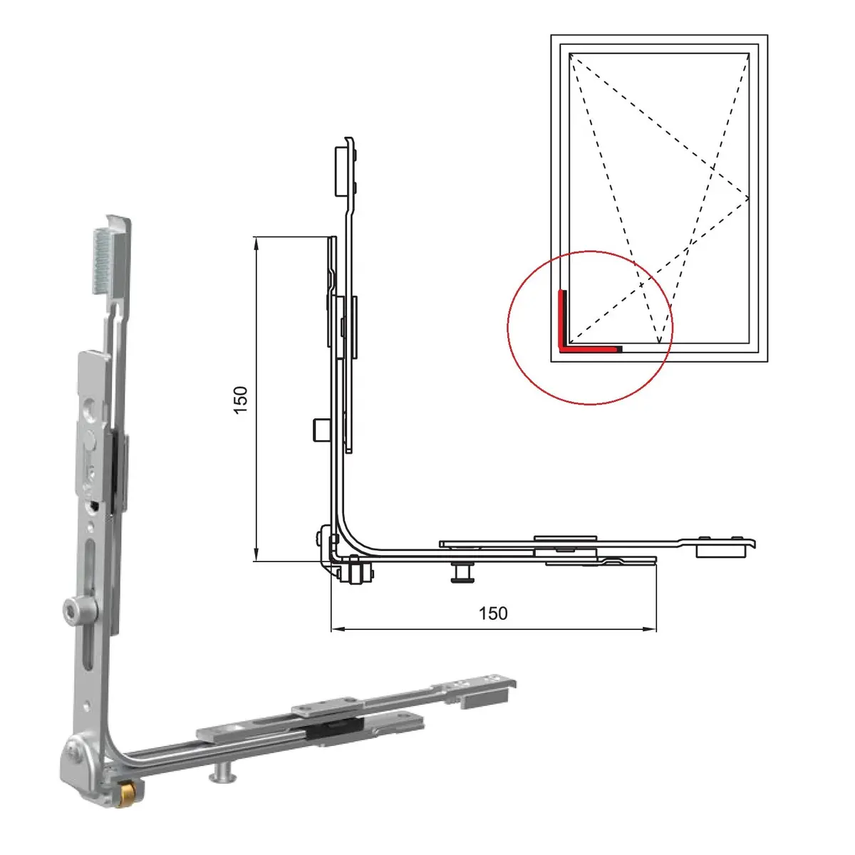 Bisagra Volteadora Inferior Esquinera Para Para Sistemas Oscilobatientes En Ventanas Upvc Y Aluminio 1