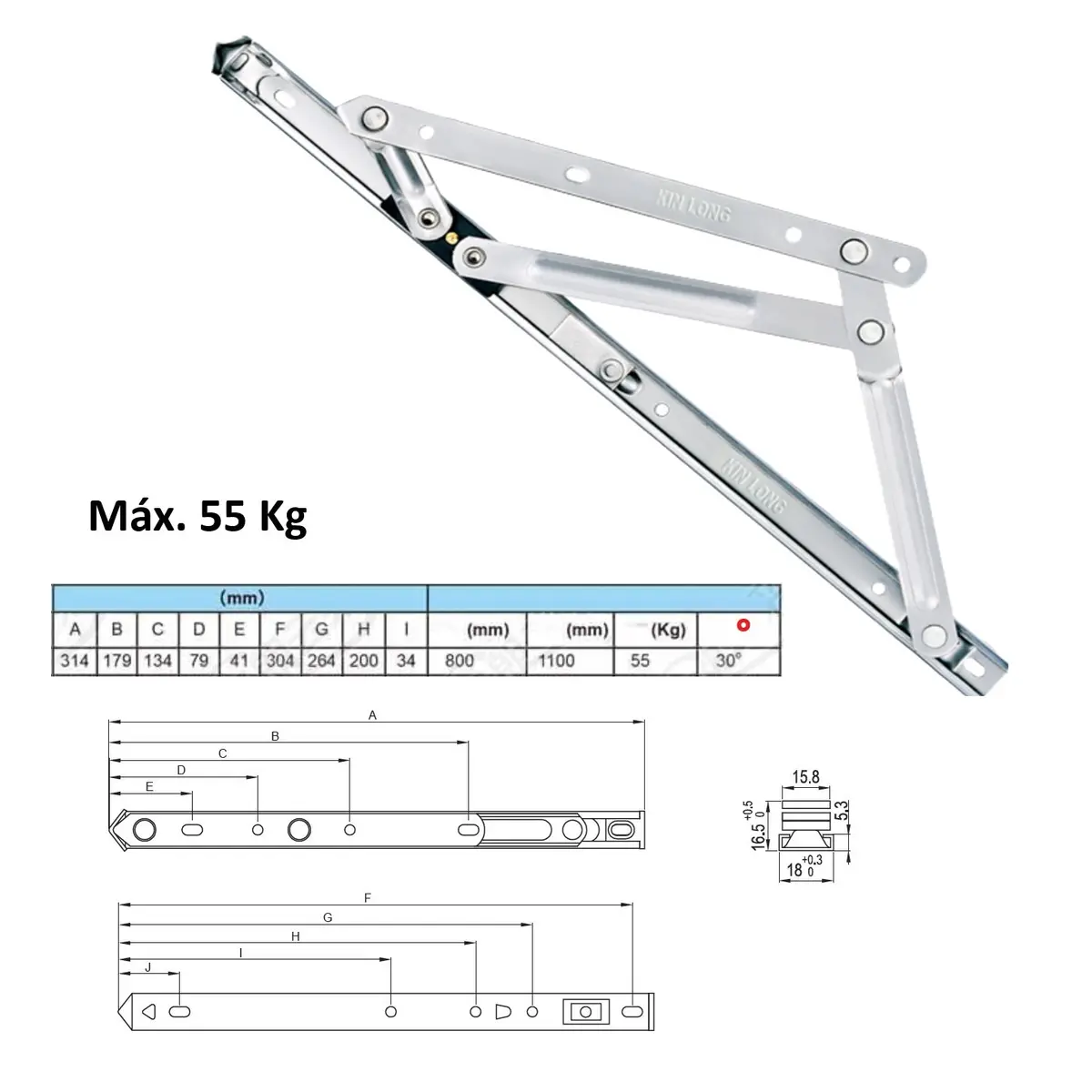 Bisagra Proyectable De Fricción Max. 55Kg Para Ventanas Upvc Acero Inoxidable 304 1