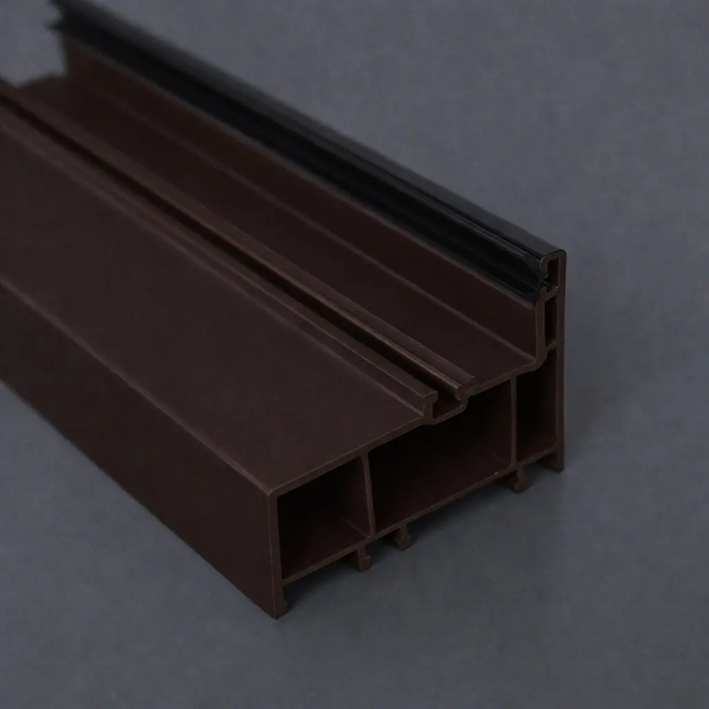 Perfil Upvc Marco Fijo Para Serie Corredera 80Mm Upview Carbone Espesor 2.5Mm Largo 5.85M Color Marron Chocolate Microtexturizado 2