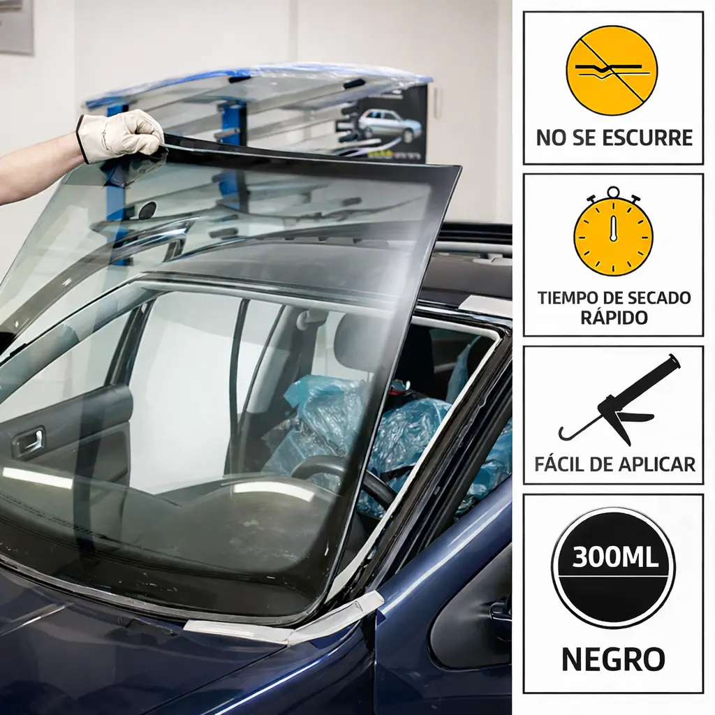 Adhesivo Automotriz Para Parabrisas Y Vidrio Estructural De 300 Ml. Color Negro Sikaflex 256 2