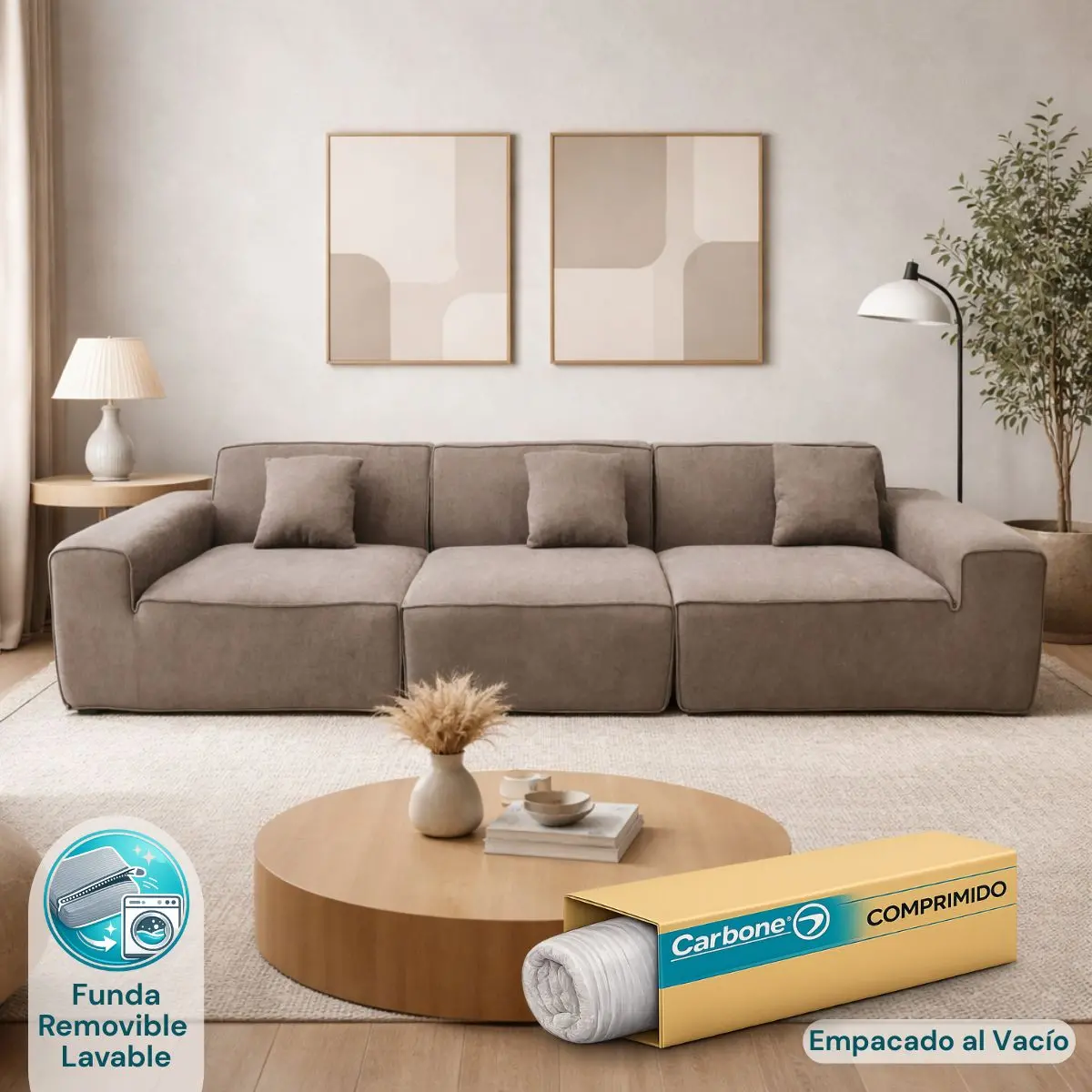 Sofá Empacado Al Vacio Memory Foam De Alta Densidad 300X100x73cm Color Color Gris Parduzco 1