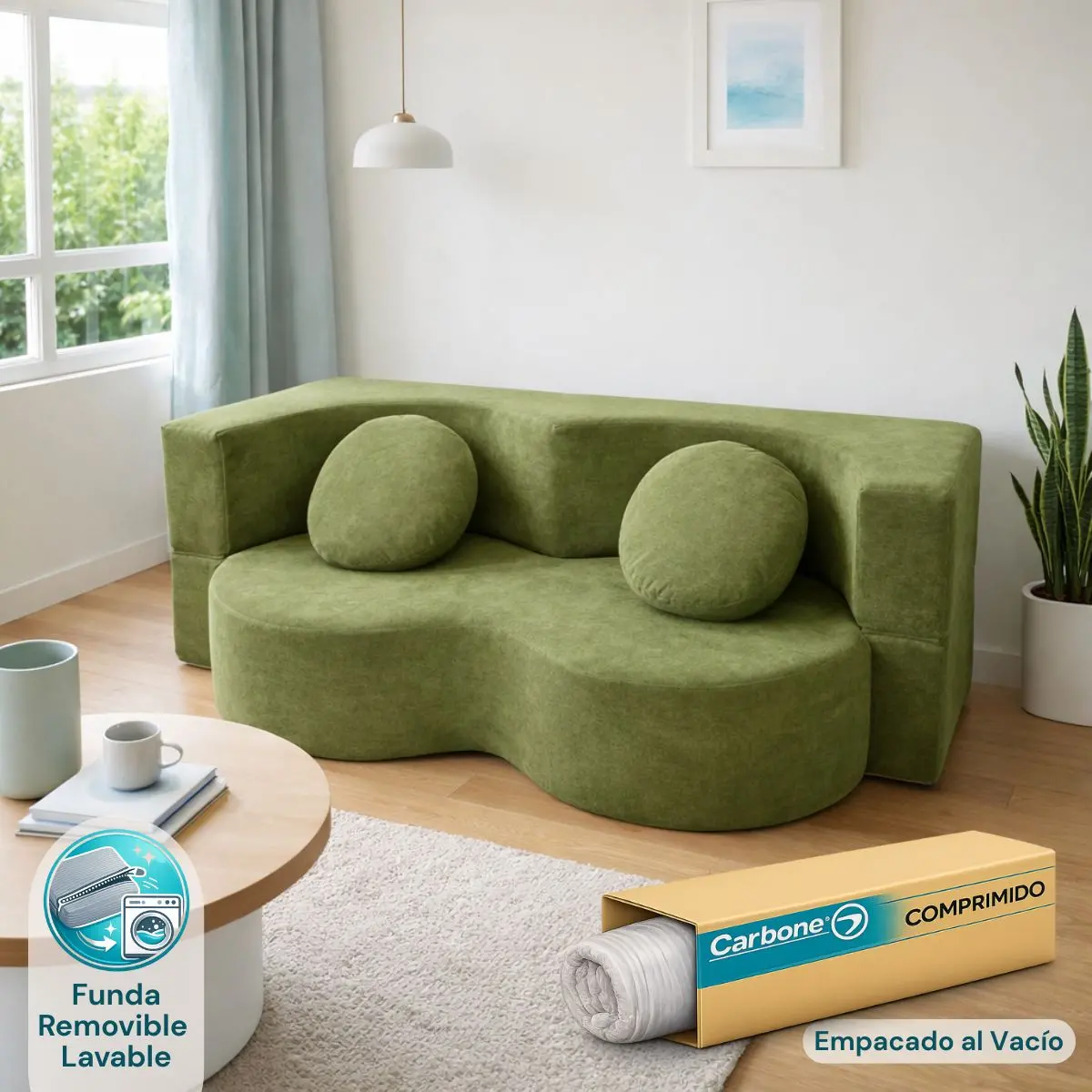 Sofá Convertible Empacado Al Vacio Memory Foam De Alta Densidad 200X100x70cm Color Verde Oliva 1