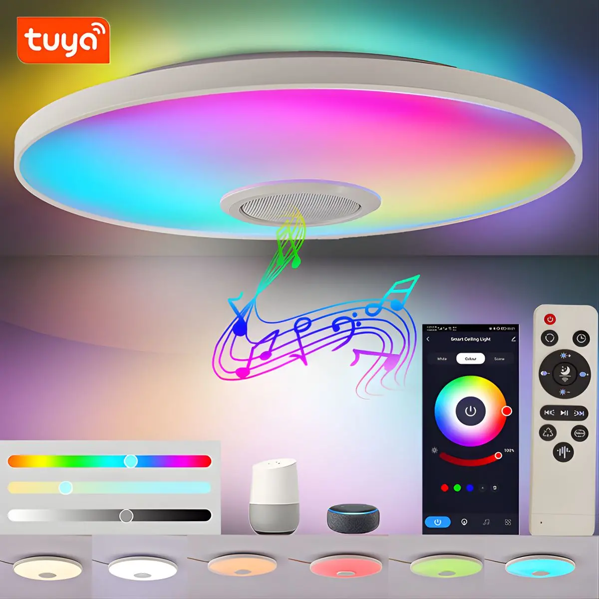 Lámpara Led De Techo Inteligente Bocina +Rgb + Blanco Cálido Y Frío. Luz Regulable Con Wifi, App Tuya Y Control Remoto. 30Cm 36W 1
