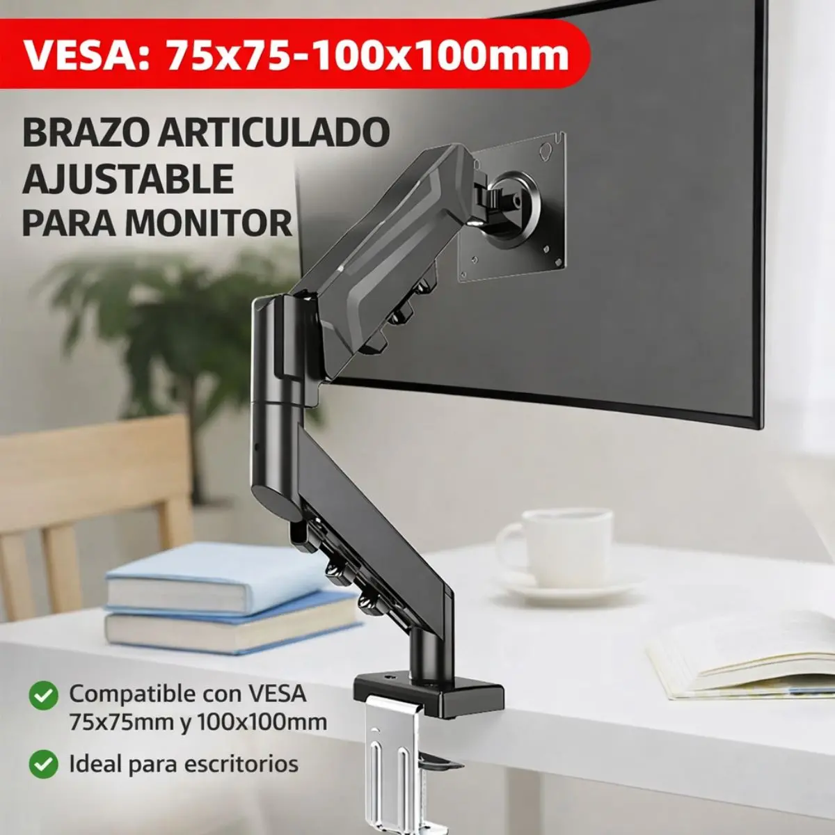 Soporte De Monitor Para Escritorio Con Brazo Articulado. Para Pantallas De Hasta 32”. Soporta Hasta 9Kg. Ideal Para Oficina Y Gaming. 1