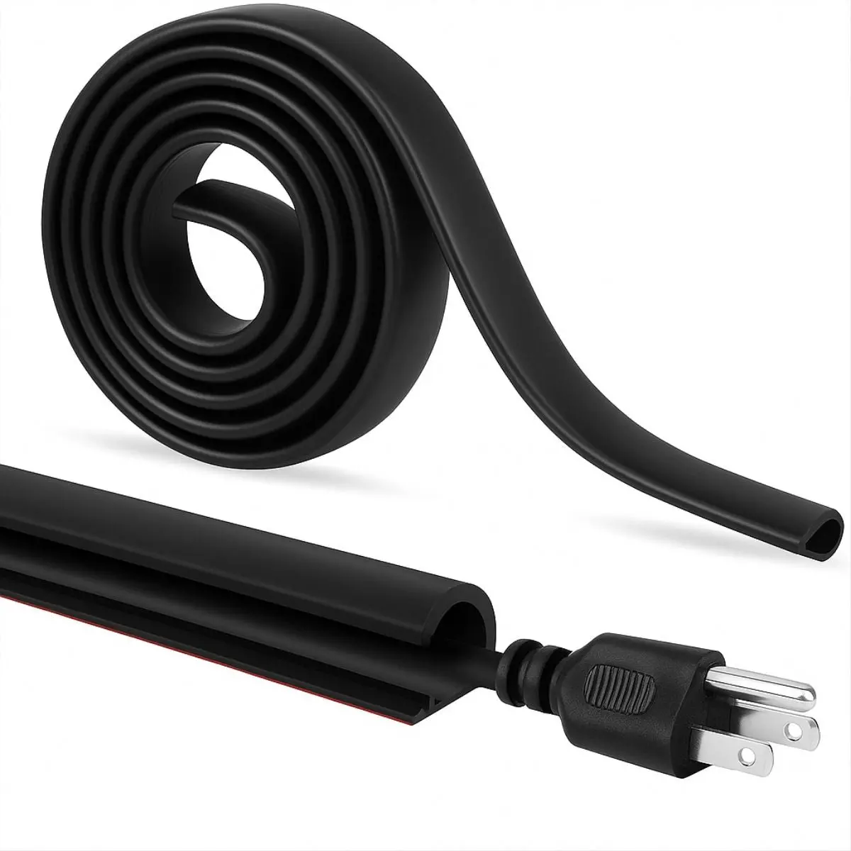 Canaleta Autoadhesiva Flexible Con Apertura Lateral De 5 Metros Para Ocultar Cables De 0.27” (0.7Cm) De Canal Interno. Moldura De Pvc Color Negro. 1