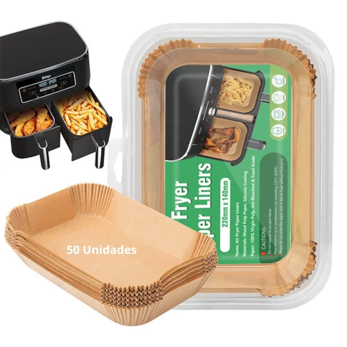 Papel Antiadherente Rectangular Para Freidora De Aire 22X14x4.5Cm. Papel Antigrasa Desechable Para Airfryer, Horno Y Freidora Resistente Al Aceite. (50 Unds) 1