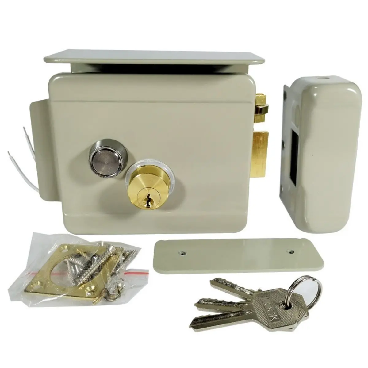 Cerradura Eléctrica Soldar Con Control Electrónico Y Deflector (10.6X12x4 Cm) Apertura Derecha De 12V De Acero Con Recubrimiento En Polvo. Incluye 3 Llaves 1