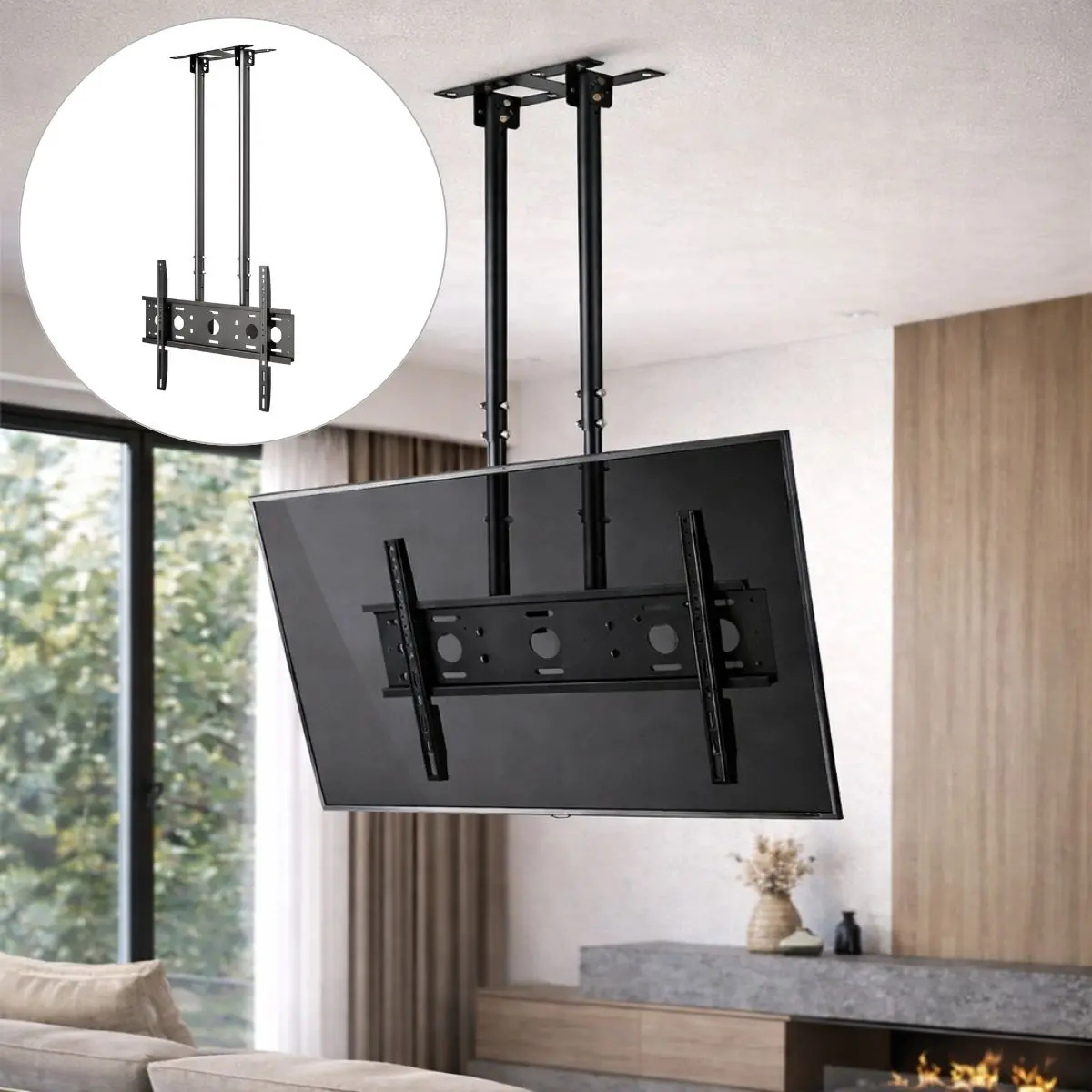 Soporte De Tv De Techo Ajustable (800-1380Mm) De Acero Para Pantallas De 40 A 85 Pulgadas. Color Negro. 1