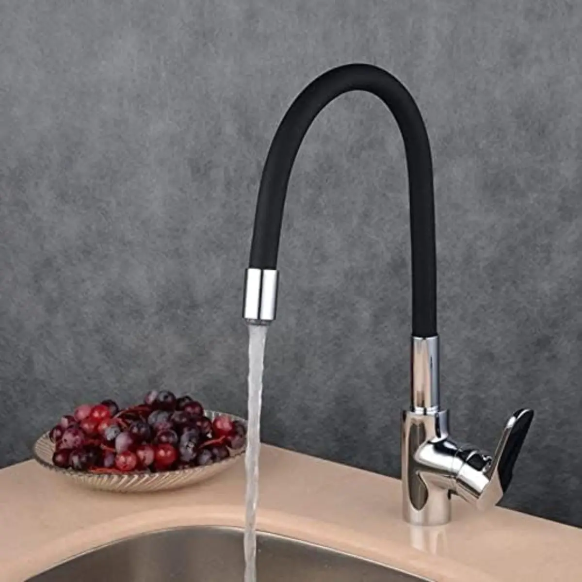 Grifo De Fregadero Flexible. Color Negro. Pluma Llave Para Fregador De Cocina. Cuello De Silicona Flexible. 1