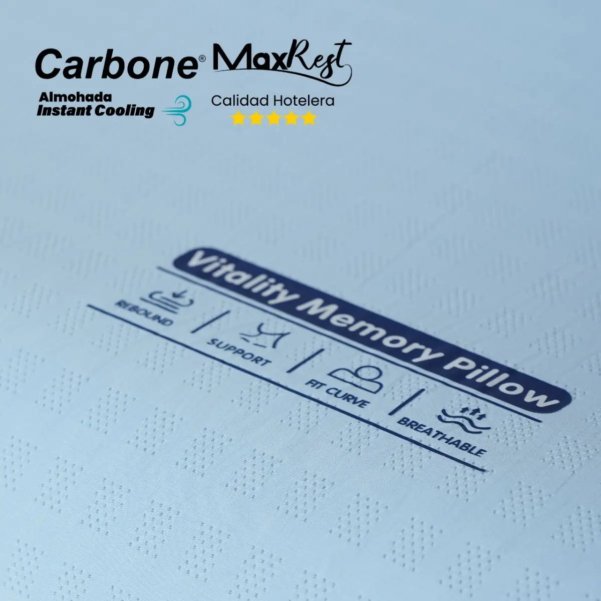 Almohada Cervical 60X40cm Carbone Maxrest. Memory Foam Hipoalergénica Con Enfriamiento Instantáneo. Calidad Hotelera 5 Estrellas. 2