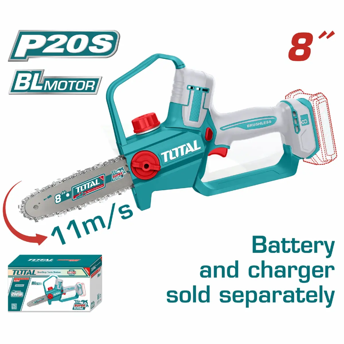 Motosierra De 8" 20V Motor Sin Escobillas. Batería Y Cargador Por Separado. 1
