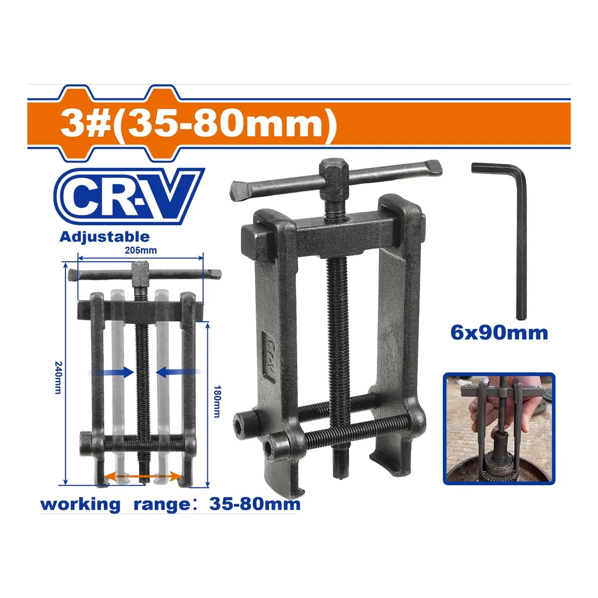Extractor De Rodamientos 3# (35–80 Mm). Acero Cr-V. Fuerza 20 Kn 1