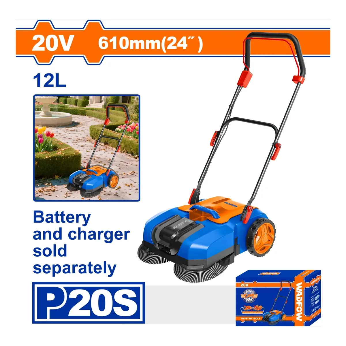 Barredora Manual Inalámbrica 20V. Ancho 610 Mm (24″). Depósito 20 L. No Incluye Batería Ni Cargador 1