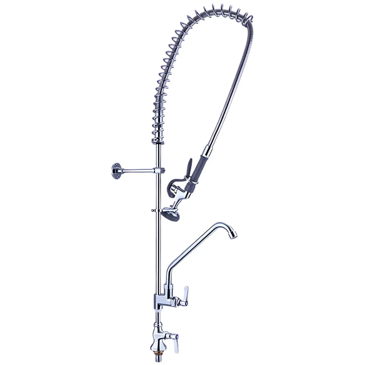 Grifo Industrial De Pared Con Ducha Flexible Y Monomando Para Cocina Comercial O Lavaplatos De Alto Uso. Llave Grifo Prelavado. 1