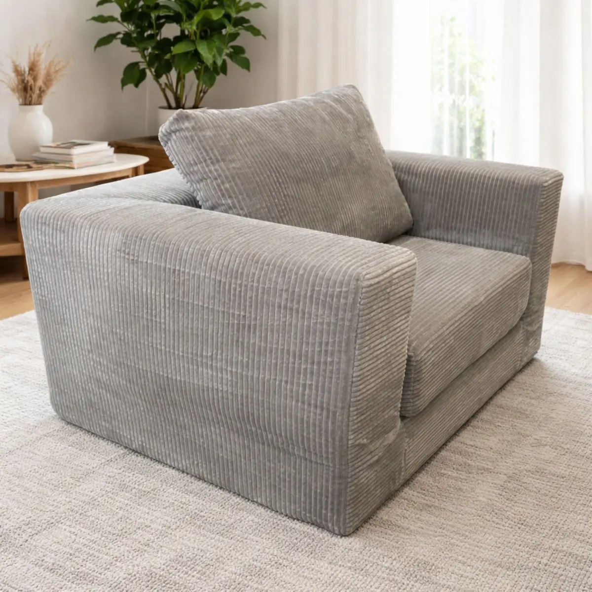 Sofá Empacado Al Vacio Memory Foam De Alta Densidad 124X84x70cm Color Gris Claro 2