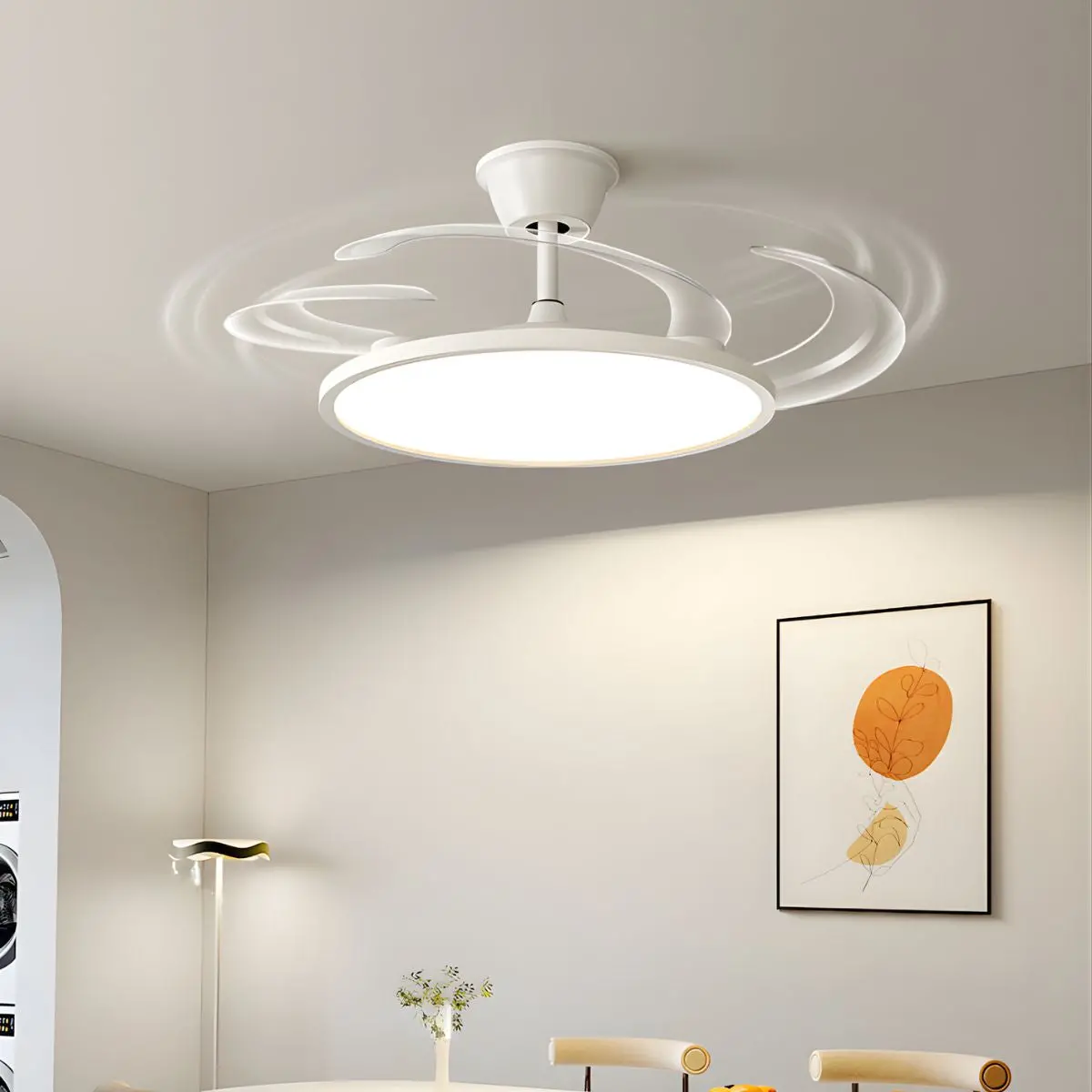Abanico De Techo 42” Con Lámpara Led. Ventilador Invisible Con Aspas Retráctiles. Luz Regulable Con Control Remoto. Color Blanco. 96W+35W Para 10 A 25Mts 1