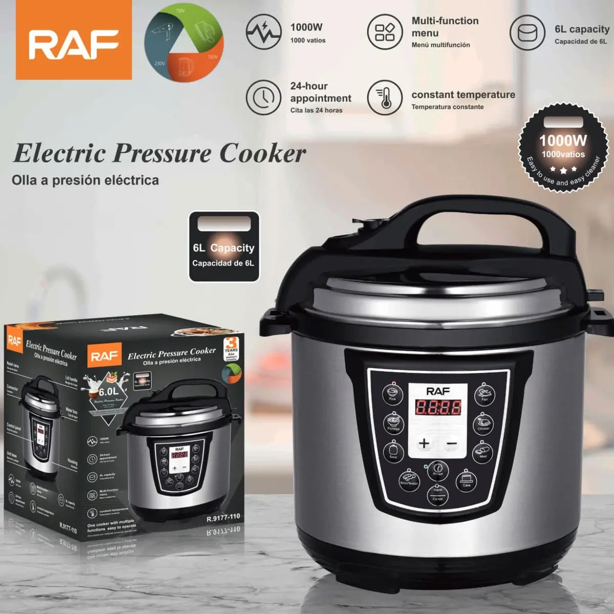 Olla De Presión Eléctrica Multifuncional 6L 1000W 110V 60Hz Temperatura Constante  Programable . Cocción Rápida. 1
