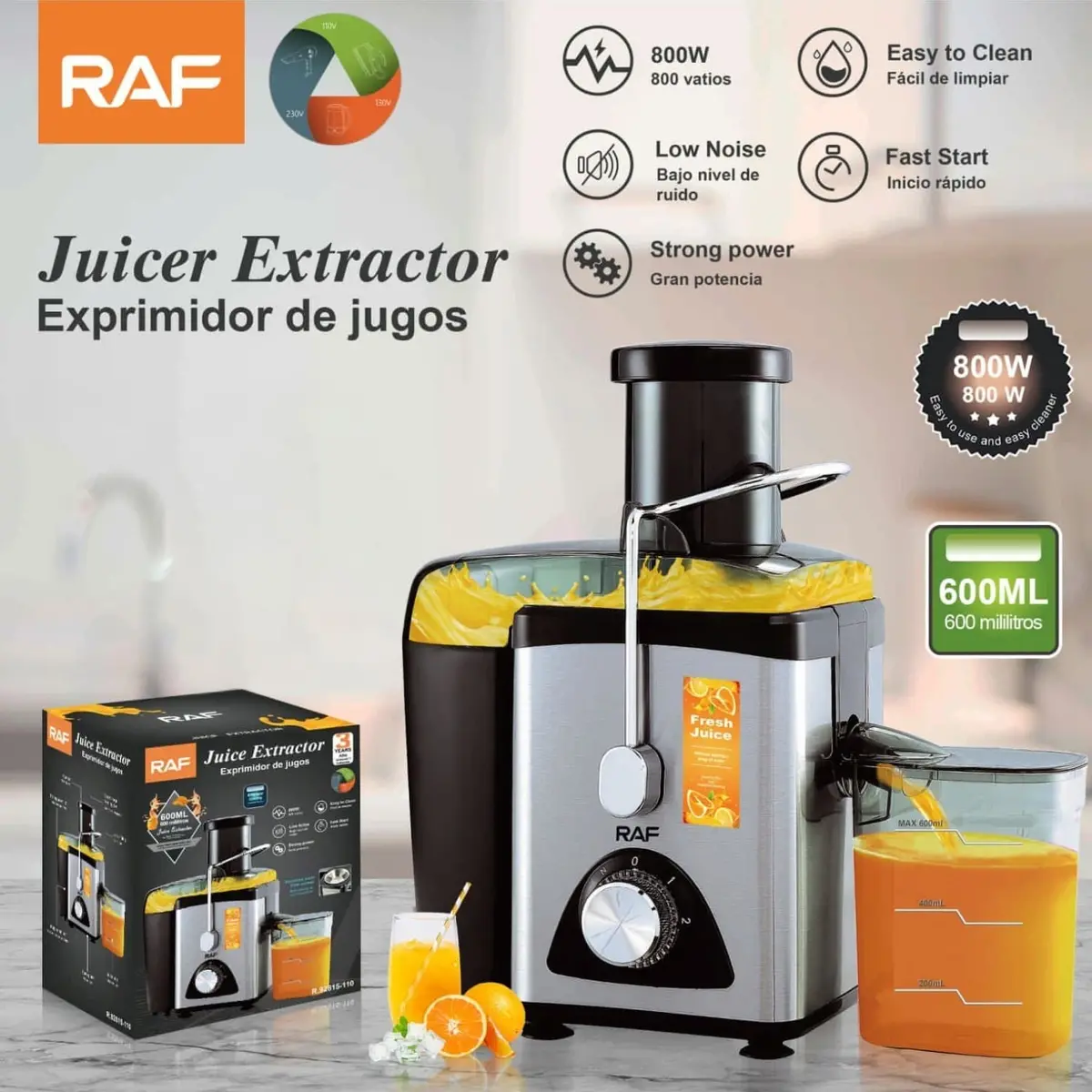 Extractor De Jugos 800W 110V/60Hz Con Jarra 600Ml Y Motor Silencioso.  Extractor Juicer 1