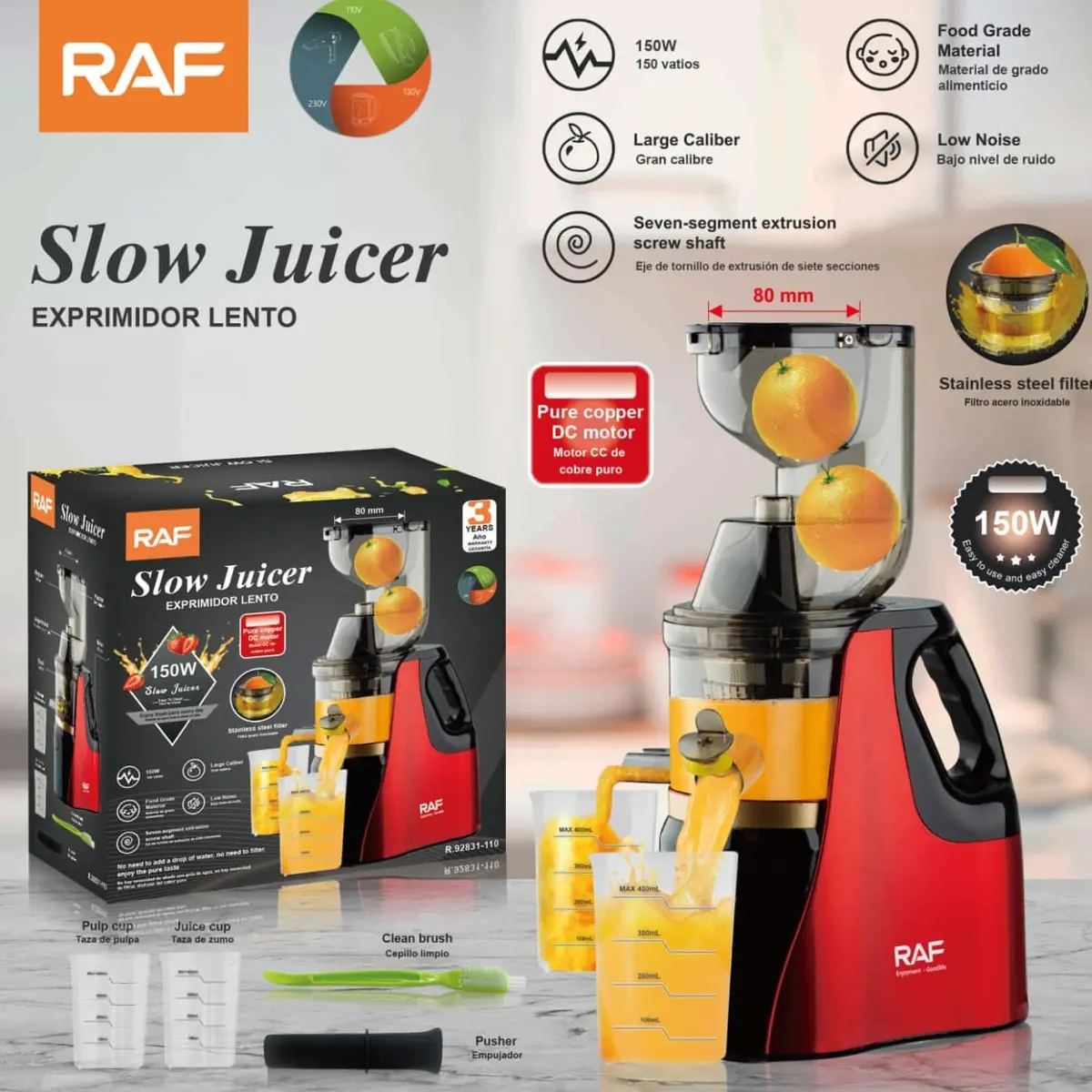 Extractor De Jugos 150W  110V/60Hz  Con Motor De Cobre Y Filtro De Acero Inoxidable. Exprimidor Lento Naranjas. 1