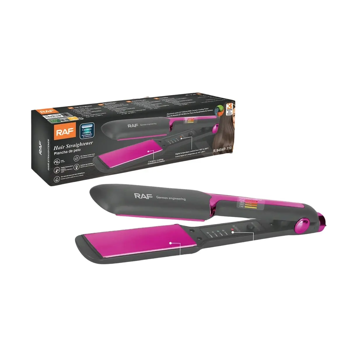 Plancha De Pelo Profesional 45W Control 140°-200°C Uso Seco Y Húmedo Con Revestimiento Cerámico 110V/60Hz 2