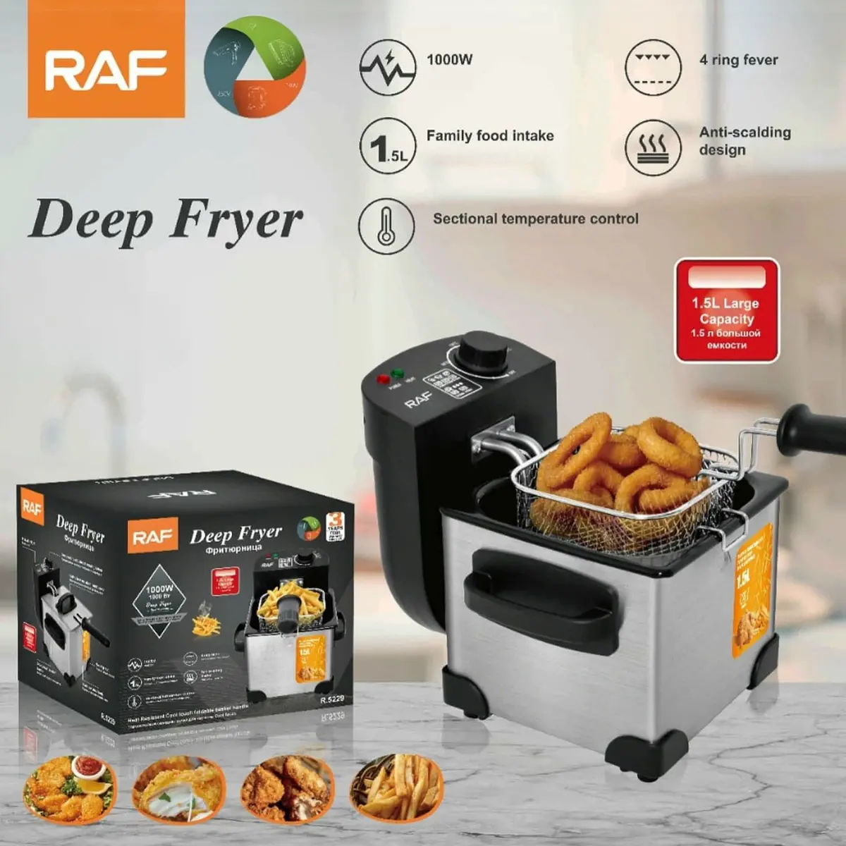 Freidora De Aceite 1.5L  1000W Inoxidable Con Control De Temperatura. Canasta Removible. Deep Fryer 1