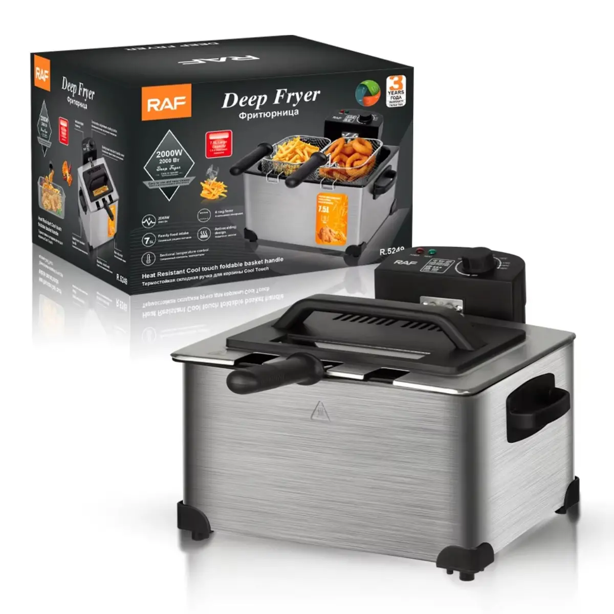 Freidora De Aceite 5L 2000W Con Doble Canasta Acero Inoxidable Con Control De Temperatura. Freidora De Aceite. 2