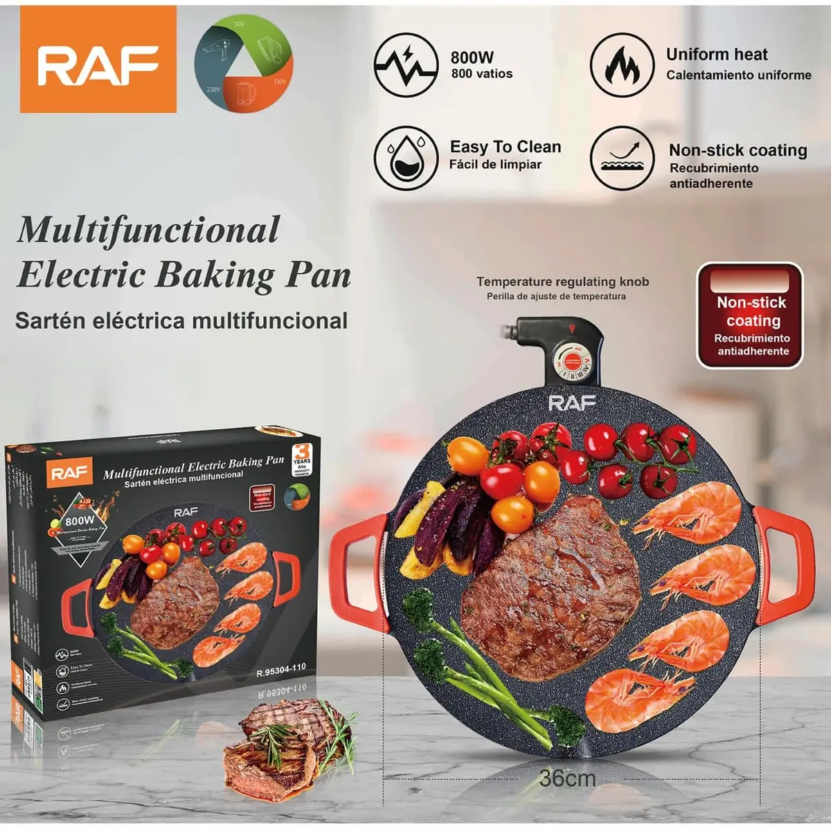 Sartén Eléctrico Multifuncional 800W Con Antiadherente Y Control De Temperatura 110V/60 Hz. Sarten Plancha 1