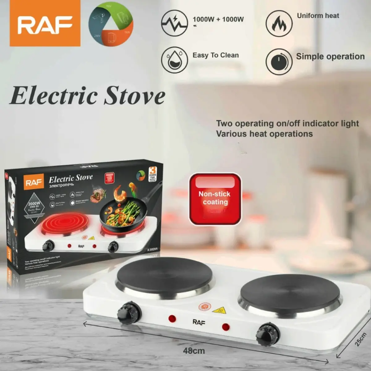 Estufa Eléctrica Portátil Doble 1000W + 1000W 110V 60Hz  Antiadherente Y Calor Uniforme.  Cocina Eléctrica 1