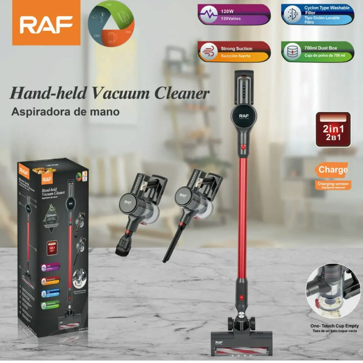 Aspiradora De Mano Inalámbrica 2 En 1 120W Con Filtro Lavable Y Caja De Polvo 700Ml 110V/60 Hz. 1