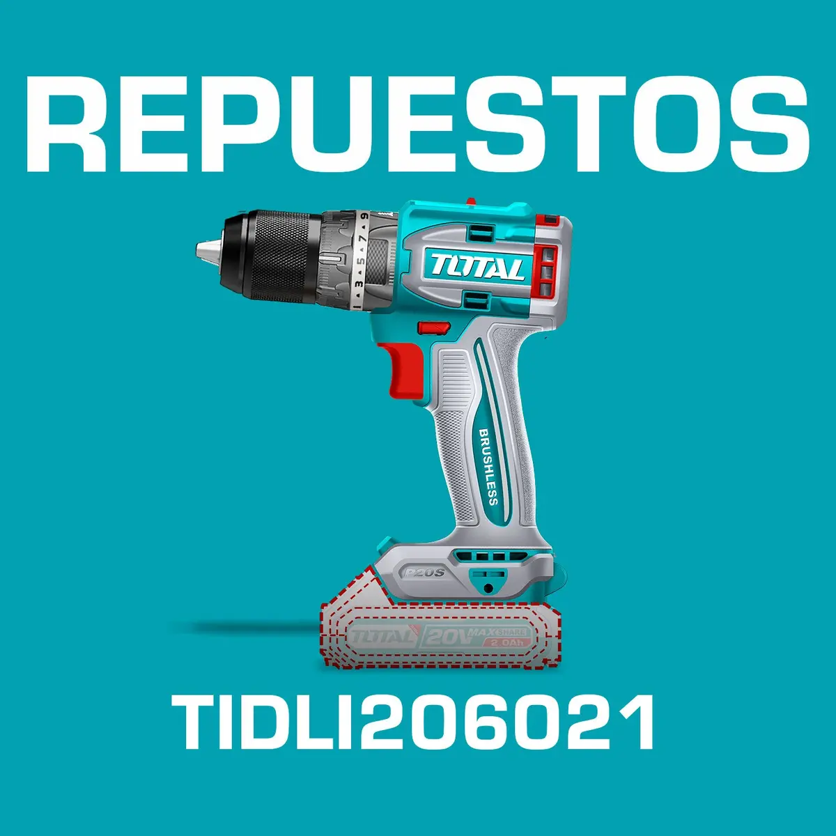 Repuestos Drill Taladro 1/2" Inalámbrico 20V De Impacto (Sin Escobillas). Codigo Tidli206021 2