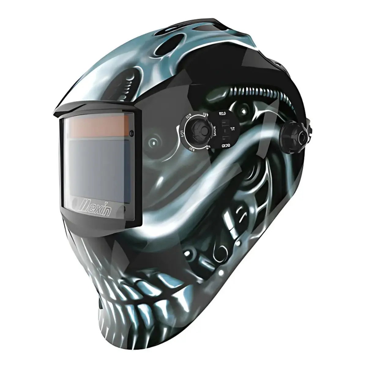 Máscara Para Soldar Con Oscurecimiento Automático, Carga Con Energía Solar. Área De Visión De 100×93 Mm. Diseño De Calavera. 1