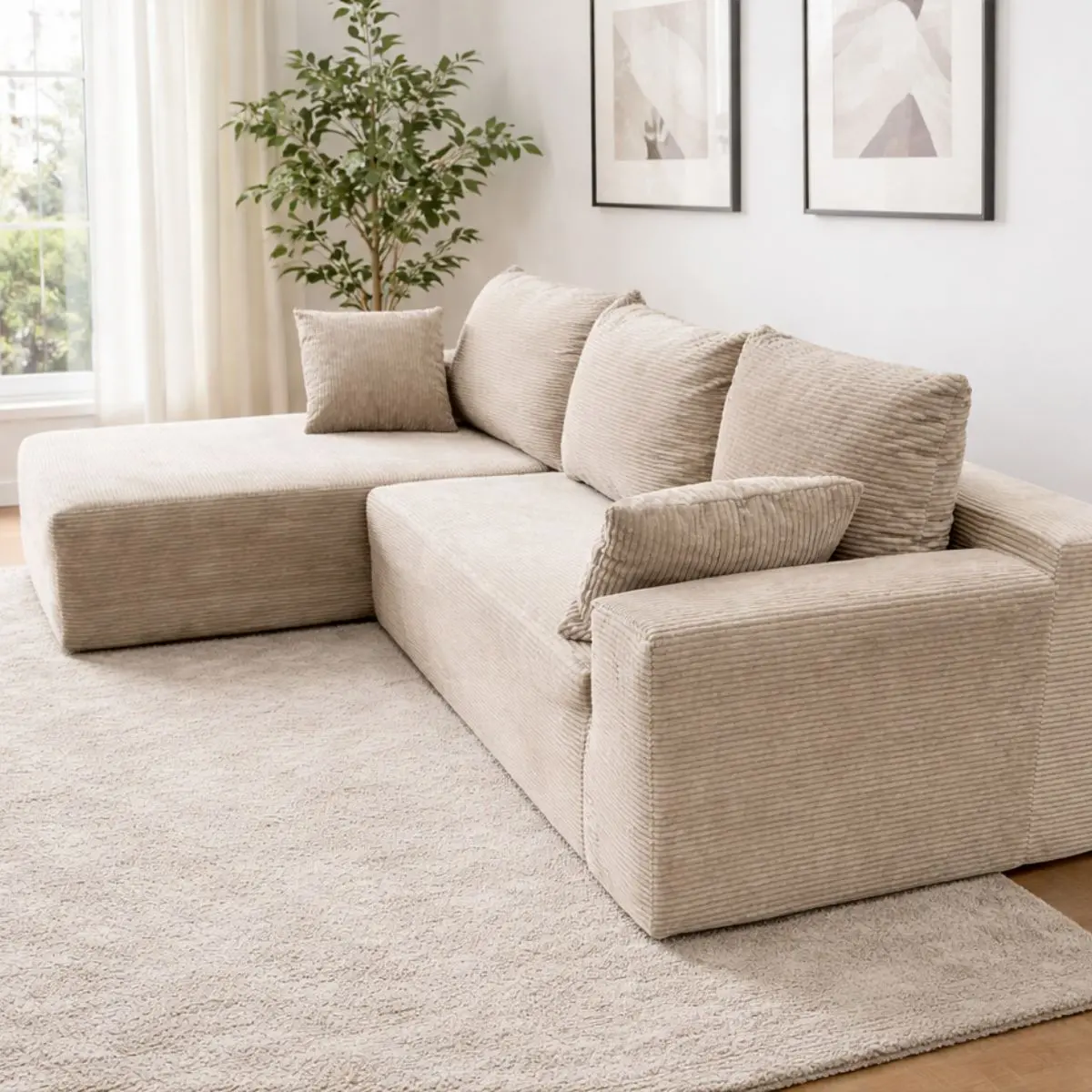 Sofá Seccional En L Empacado Al Vacio Memory Foam De Alta Densidad 175X92x82cm
+170X93x82cm Color Beige Claro 2