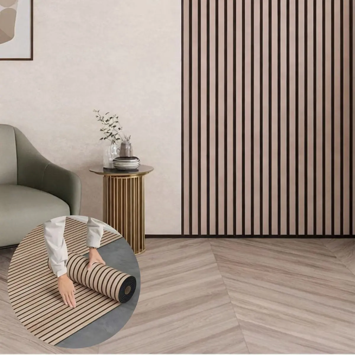 Revestimiento Decorativo Autoadhesivo Tipo Paneles Para Pared Imitación Madera. Color Khaki (3M X 60Cm). 1
