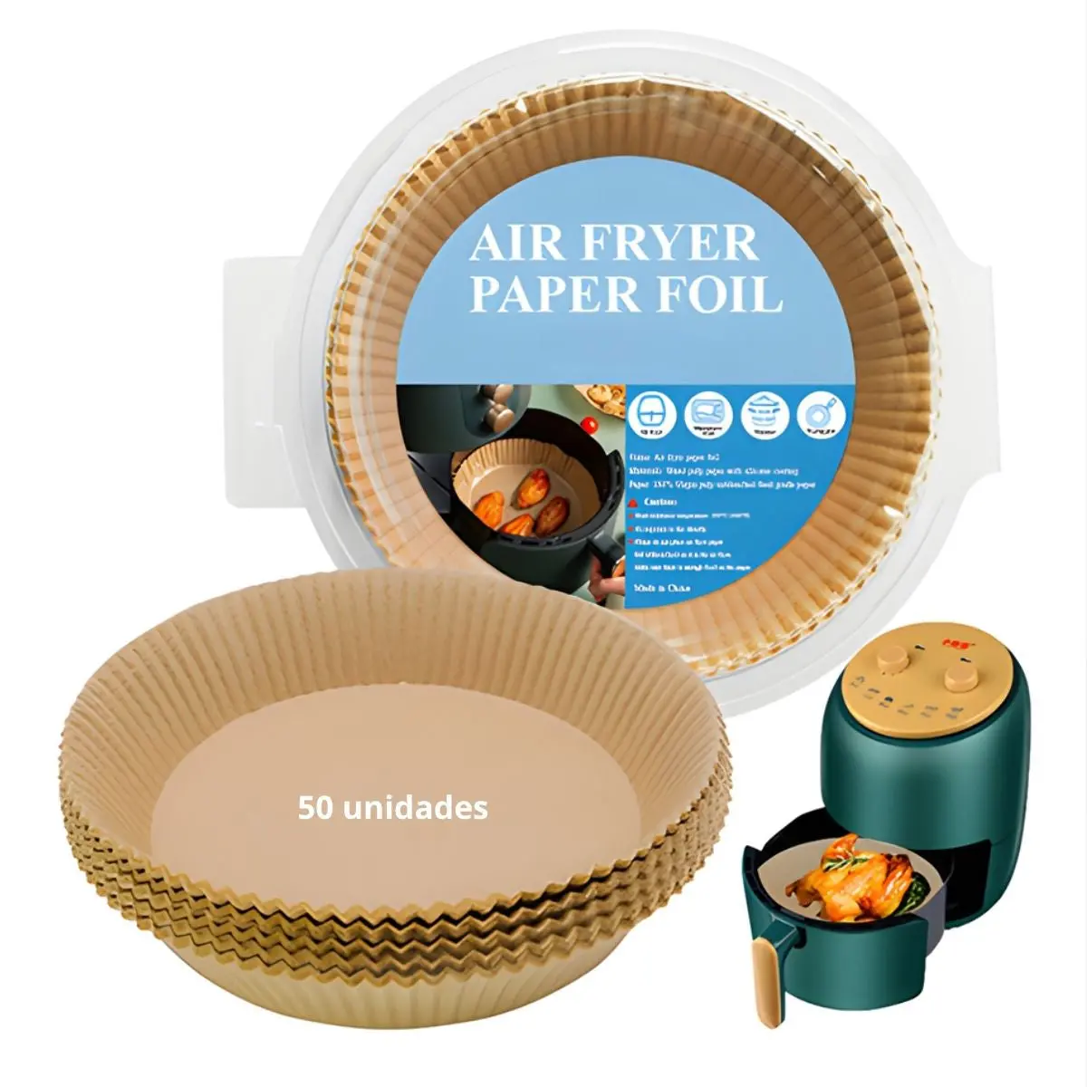 Papel Antiadherente Redondo Para Freidora De Aire 6.3"(16 Cm). Papel Antigrasa Desechable Para Airfryer, Horno Y Freidora Resistente Al Aceite (50 Unds) 1