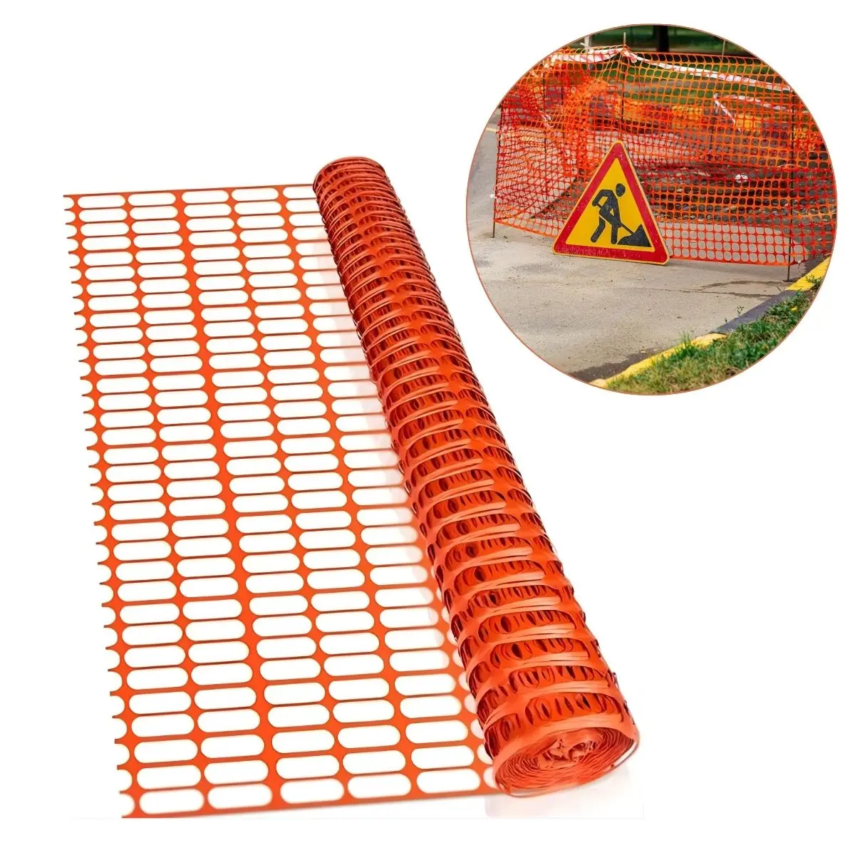 Malla De Seguridad Rollo En Polietileno Naranja (1Mt X50mts). 80G Espesor. Red Plástica. Cerca Para Protección. Abertura: (4Cm X 10Cm) 1