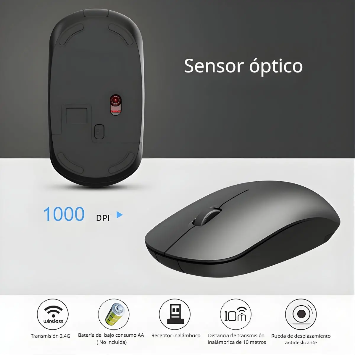 Mouse Inalámbrico Ergonómico 2.4G Con Diseño Compacto, Sensor Óptico De 1000 Dpi, Compatible Con Laptops Y Computadoras. (Usa 1 Batería Aa No Incluida) Color Negro. 1