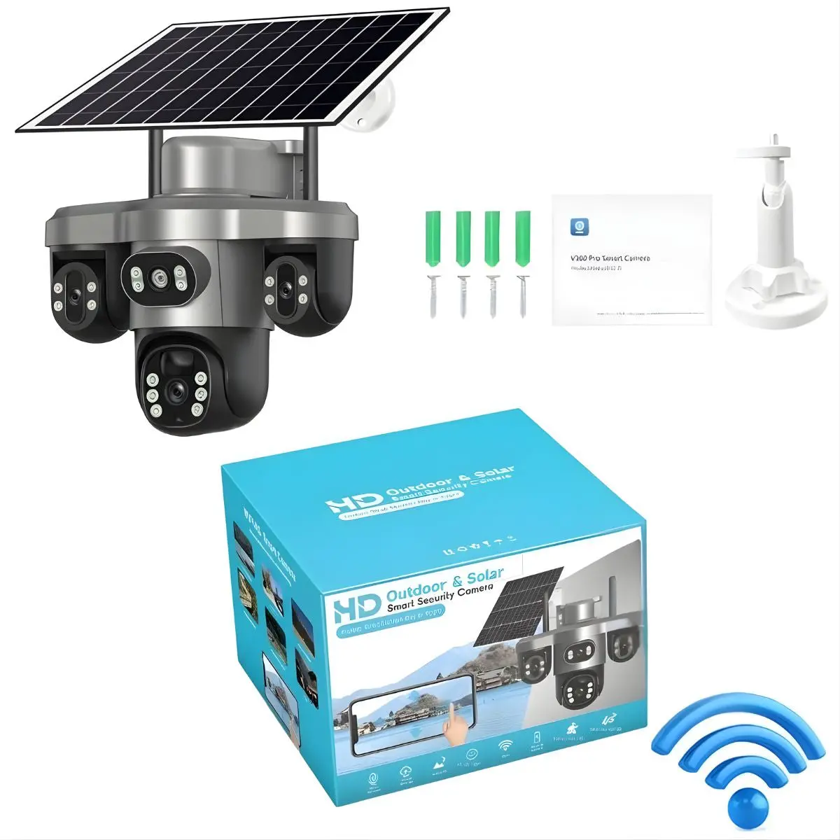 Cámara De Seguridad Solar Wifi Exteriores Triple Lente Y Pantalla, Ptz 360°, Zoom 10X, Visión Nocturna A Color Y Detección Humana Color Gris T12 2