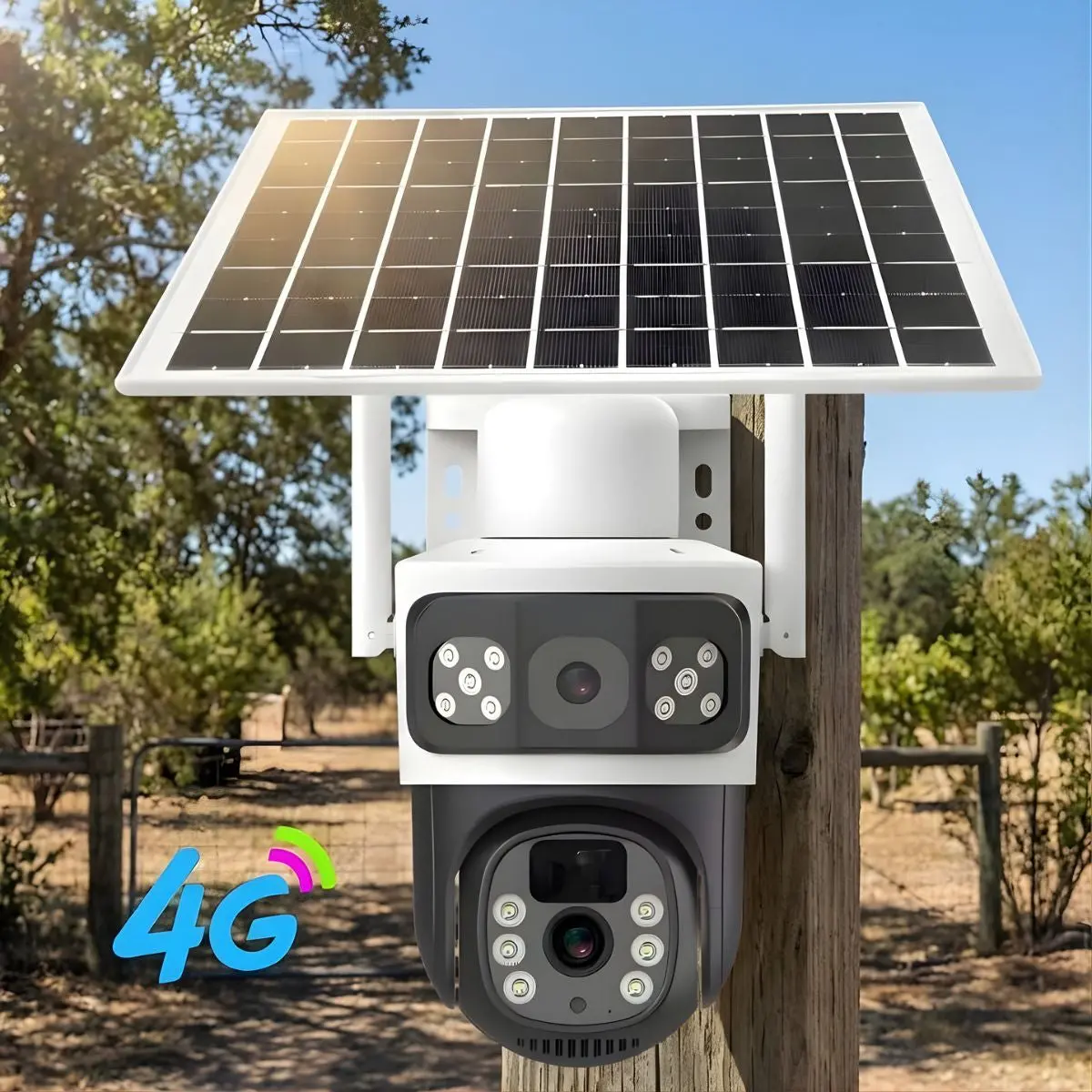 Cámara De Seguridad Solar 4G Doble Lente T8 Blanca Con Visión Nocturna Color, Audio Bidireccional Y Ptz 355° (Funciona Solo Con Sim Card 4G) 1