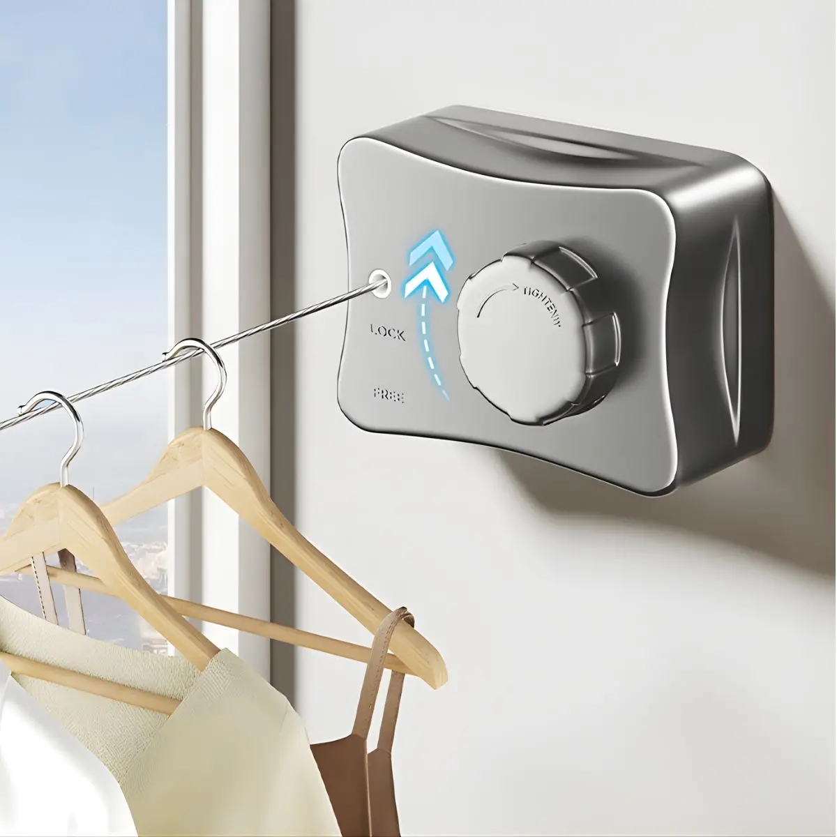 Tendedero De Ropa Retráctil De Pared 5.1 M Gris, Cuerda De Acero Inoxidable Ajustable Resistente Al Viento. Ahorrador De Espacio. Rack Para Secar Ropa. 1